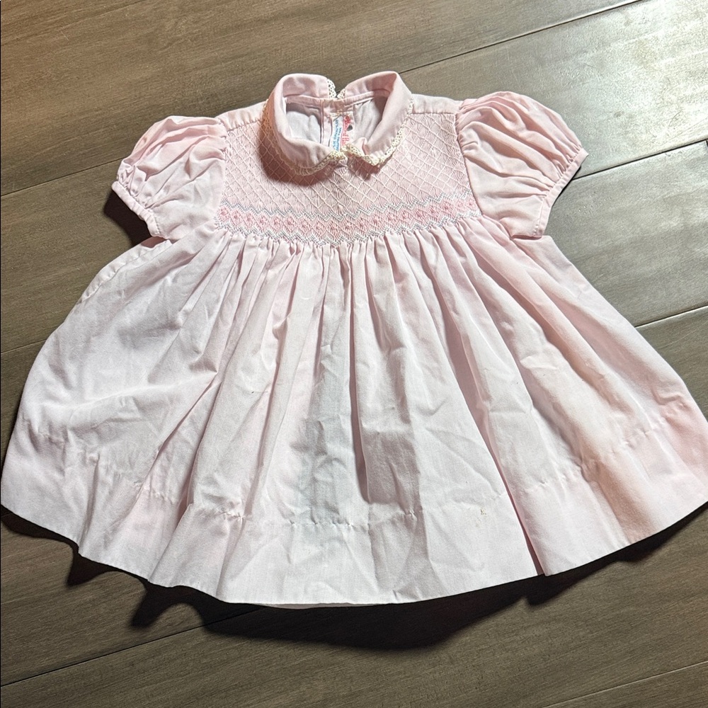 Vintage House of Hatten Pink Smocked Heirloom Baby Dress SZ 24M